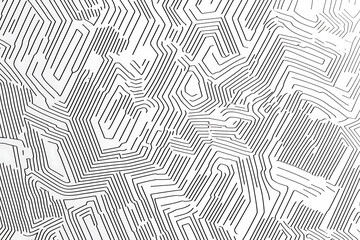 Intricate black and white maze pattern with winding lines, creating an abstract geometric background. Ideal for design projects, textures, and visual concepts.