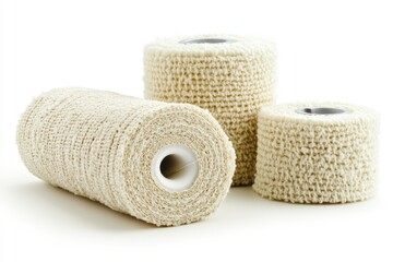 Medical Supplies Bandages and Syringes on White Background