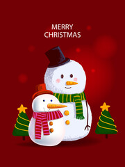 Merry Christmas and happy new year greeting card with Snowman character vector illustration design.