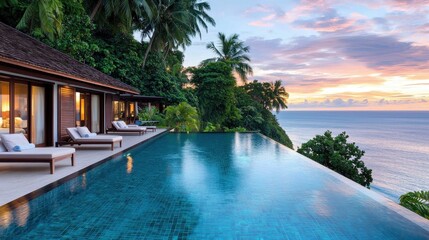 Luxury Villa with Infinity Pool and Ocean View at Sunset