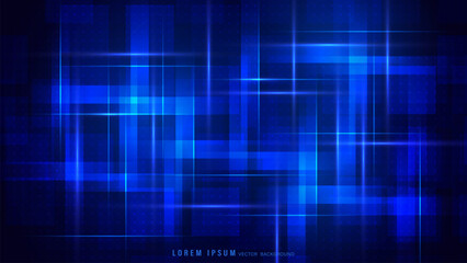 Abstract blue technology background with glowing lines transparent rectangular shapes