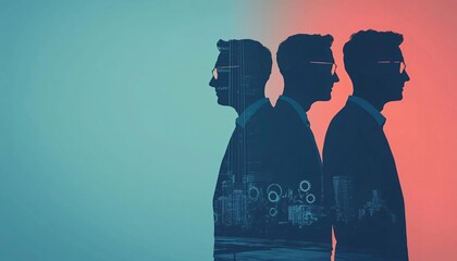 A layered double exposure photo of a thoughtful man featuring abstract patterns and vibrant colors.