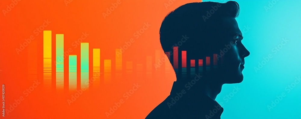 Poster a profile silhouette of a person with colorful sound wave patterns representing creativity and minds