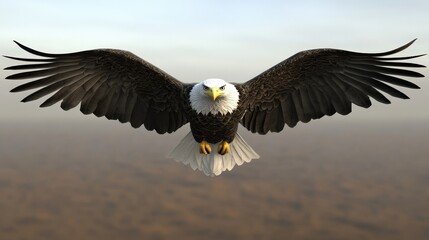 Obraz premium Bald Eagle Flying with Spread Wings Majestic Bird of Prey in Flight Wildlife Photography