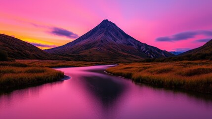 Serene Mountain River Sunset Landscape   Stunning Nature Photography