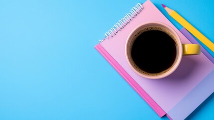 Flatlay Coffee Notebook Pencil Pastel Colors Office Supplies Workspace Morning Routine Productivity