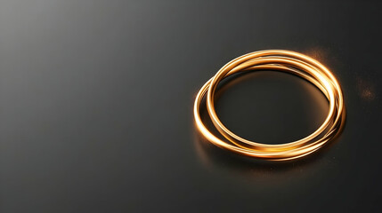 Gold ring frame on a black background. Metal circle border for awards. Luxury round shiny 3d banner