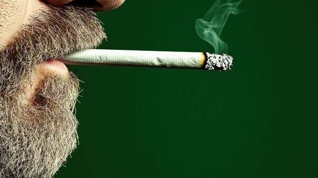 Close Up of Man Smoking a Cigarette with Green Background   Addiction  Health Risks  Smoki