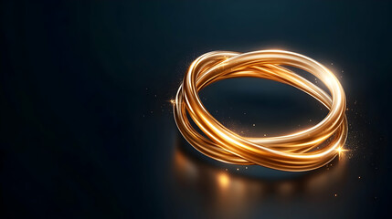 Gold ring frame on a black background. Metal circle border for awards. Luxury round shiny 3d banner