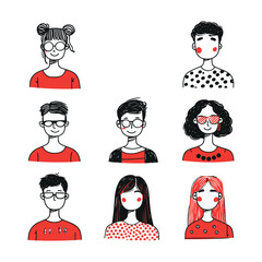 Portrait Set Featuring People with Unique Outfits and Colorful Backgrounds