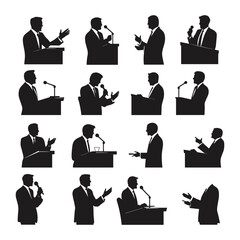 Office Workers in Black Silhouettes in Various Workplace Situations