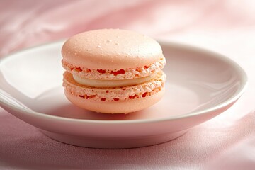 Tasty macaroons on pink background with copy space. Minimal style
