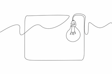 Single continuous line drawing of rectangle with bulb lamp hanging on the corner. National Trivia Day. Template for poster, banner, greeting card, with text copy space. Vector art illustration design