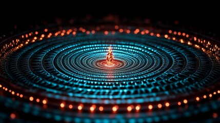 Fototapeta premium Abstract Teal Orange Circular Light Ripple Background