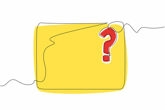National Trivia Day. One single line drawing of rectangle with question mark hanging. Challenge a trivia contest, host one at home or attend a trivia night. Celebrate annual event. Vector illustration
