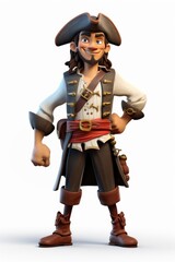 Cartoon pirate white background portrait.