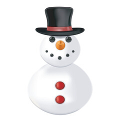3d snowman in black Christmas hat on white background