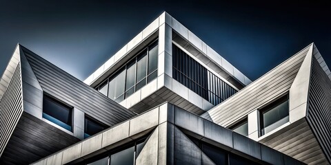 Abstract Monochrome Architectural Composition Showcasing Geometric Shapes and Building Structures in High Contrast, Emphasizing Lines, Forms, and Light Play for Stunning Visual Impact