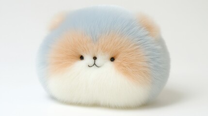 Cute Fluffy Plush Toy  Soft Stuffed Animal  Round Shape  White Background