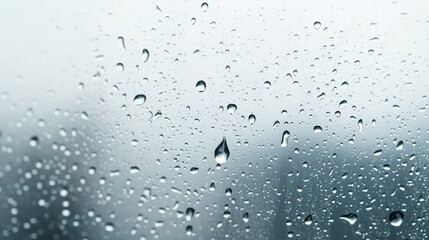 Close-up View of Water Drops on a Transparent Glass Window During a Rainy Day with a Soft Out-of-Focus Background Creating a Calm and Reflective Atmosphere