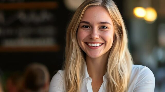 Smiling Woman in a Cafe