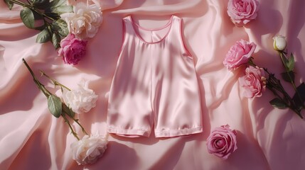 A silk camisole and shorts set in pastel pink, showcasing elegance and comfort, perfect for a chic sleepwear look