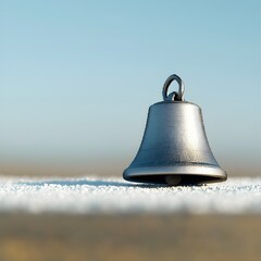 Close-up of a silver bell on a snowy surface
