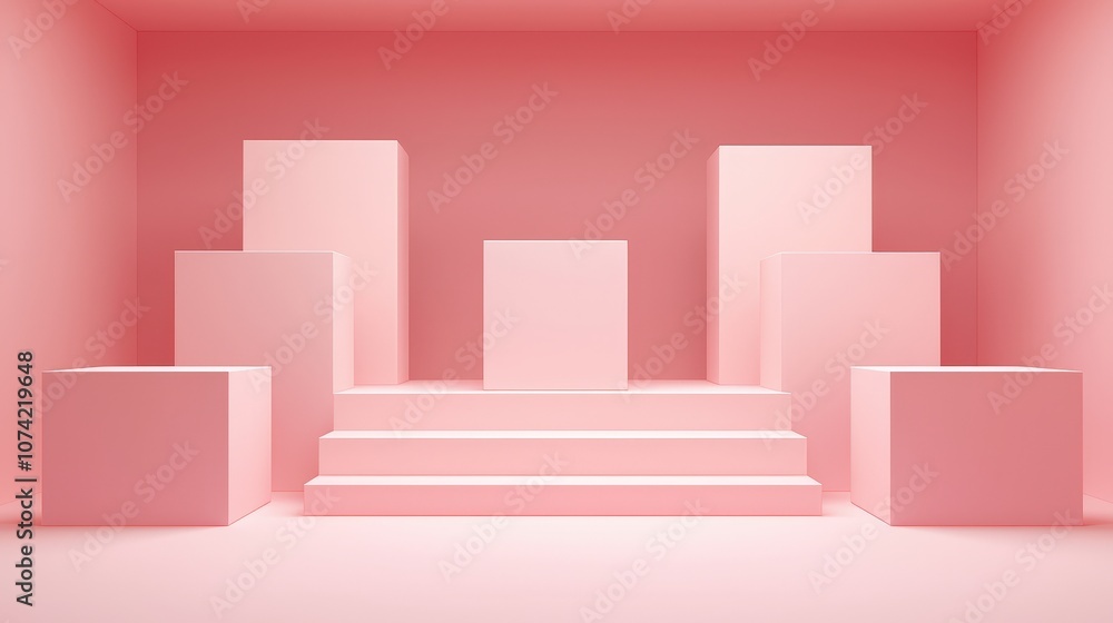 Poster minimalist pink cube display platform for product mockup and presentation