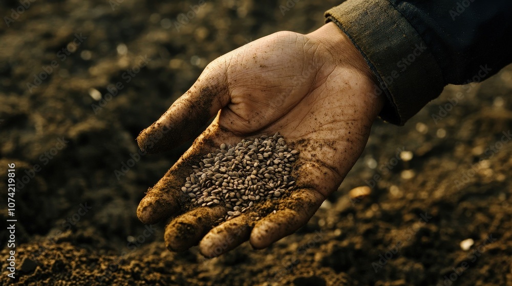 Poster a small hand holding seeds over fertile soil, symbolizing the promise of growth and the power of sma