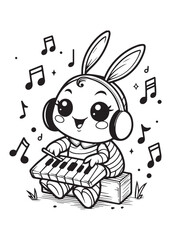 Coloring page design cute insect play piano