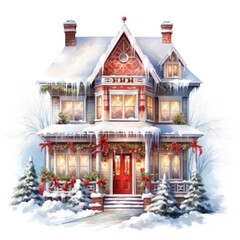 Fototapeta premium Christmas decorated house architecture building drawing.