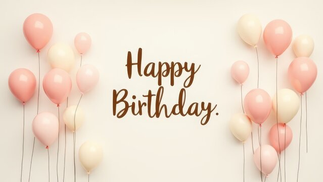 happy birthday card with balloons in pastel colours minimalist shik style