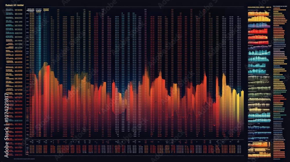 Poster a stock index table featuring detailed performance metrics for major stock exchanges around the worl