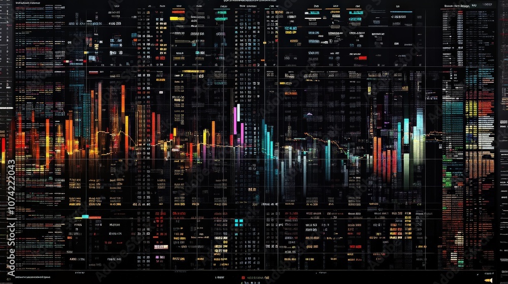 Poster a stock index table on a trading platform showing daily highs and lows for various global markets.