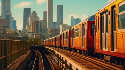 Fototapeta premium Train Traveling Through City