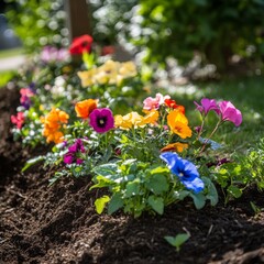 Colorful Flowers Blooming in a Garden Bed