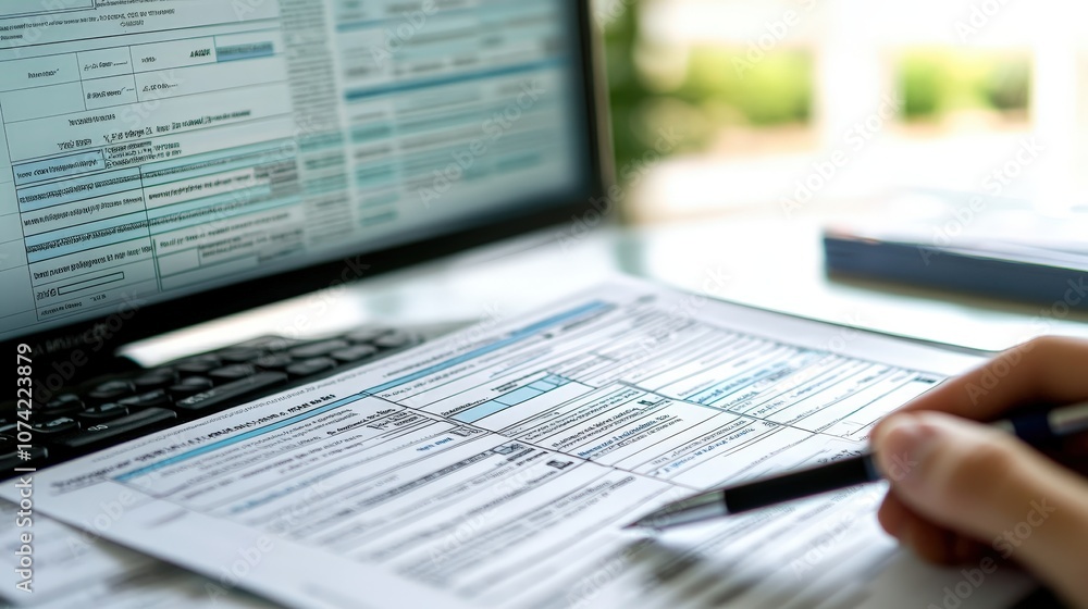 Poster a tax software interface on a computer screen showing an overview of a tax return, including income,