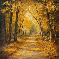 Fototapeta premium A Winding Path Through a Golden Autumn Forest
