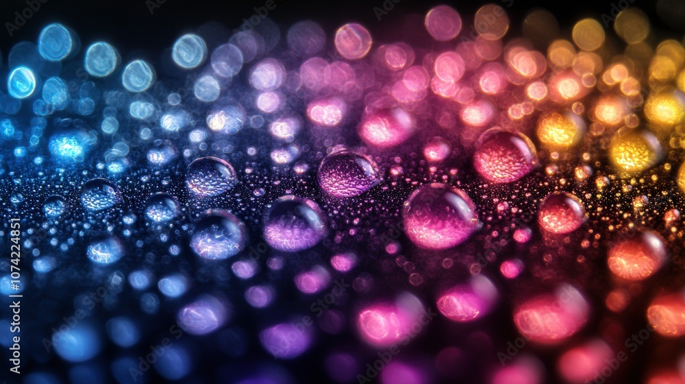 Poster vibrant water droplets on a colorful background creating a stunning visual effect for abstract art, 