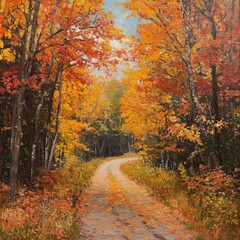 Obraz premium Winding Road Through a Canopy of Autumn Foliage
