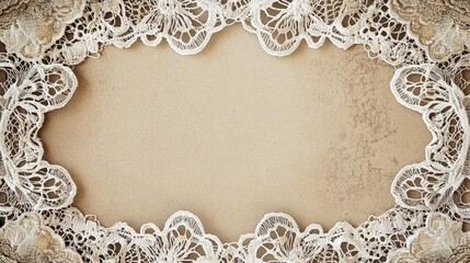 A vintage-style card on a transparent background, with intricate lace patterns and aged paper texture.