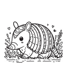 Coloring page pangolin pose with grass