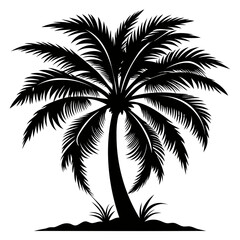 Bold black silhouette of a Tropical palm tree Isolated on a transparent background