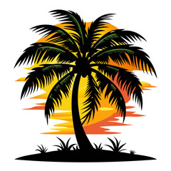 Bold black silhouette of a Tropical palm tree Isolated on a transparent background