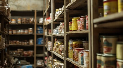 Fototapeta premium A warehouse storing emergency food supplies for disaster relief.