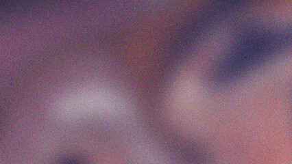 An abstract, grainy image with soft transitions of purple, pink, and red tones, featuring a blurred texture with scattered dark areas and hints of light.