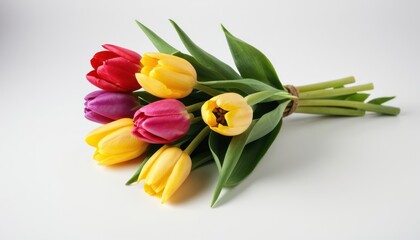 Obraz premium Bouquet of red tulips on a white background
