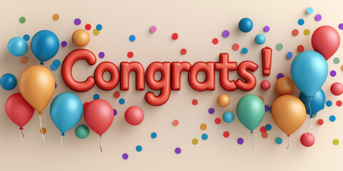 Colorful balloons and confetti celebrate joyful congrats message!