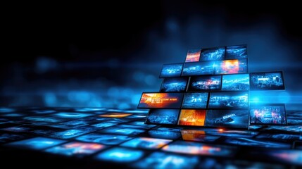 Diverse movie genre montage with cinematic screens in dynamic display