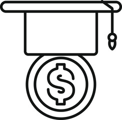 Graduation cap is balancing carefully on a dollar coin, symbolizing the financial aspects of higher education